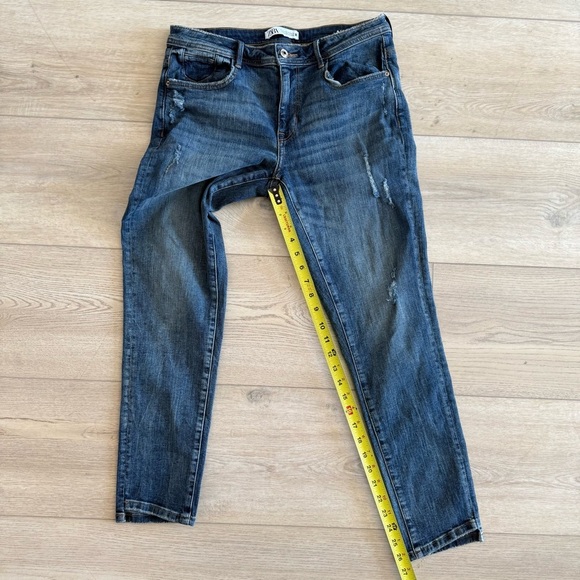 Zara Dark Wash‎ Light Distressing Straight Leg High Rise Stretch Women’s 10 EUC - Picture 10 of 11